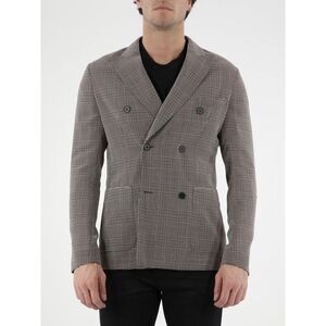 TONELLO Men's Double-Breasted Plaid Blazer Men Beige Outerwear